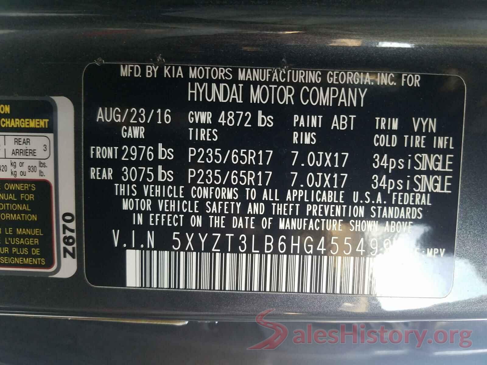 5XYZT3LB6HG455499 2017 HYUNDAI SANTA FE