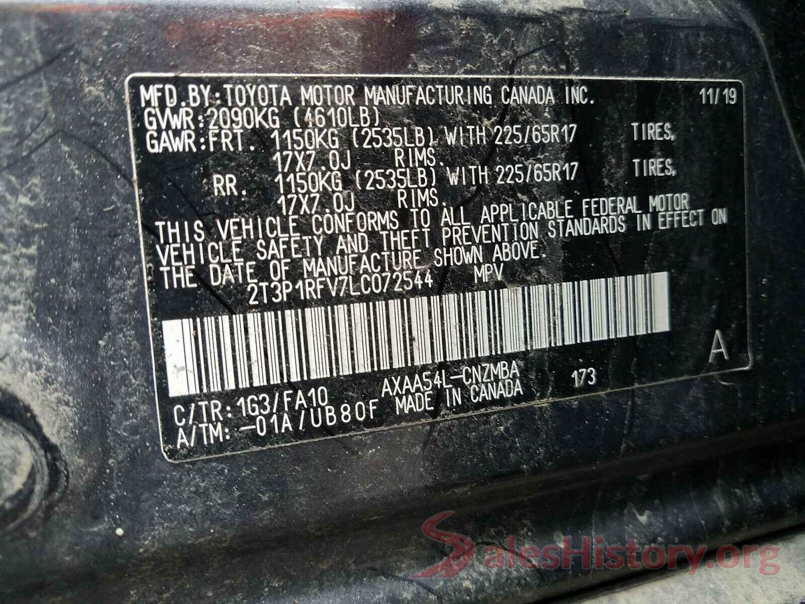 2T3P1RFV7LC072544 2020 TOYOTA RAV4