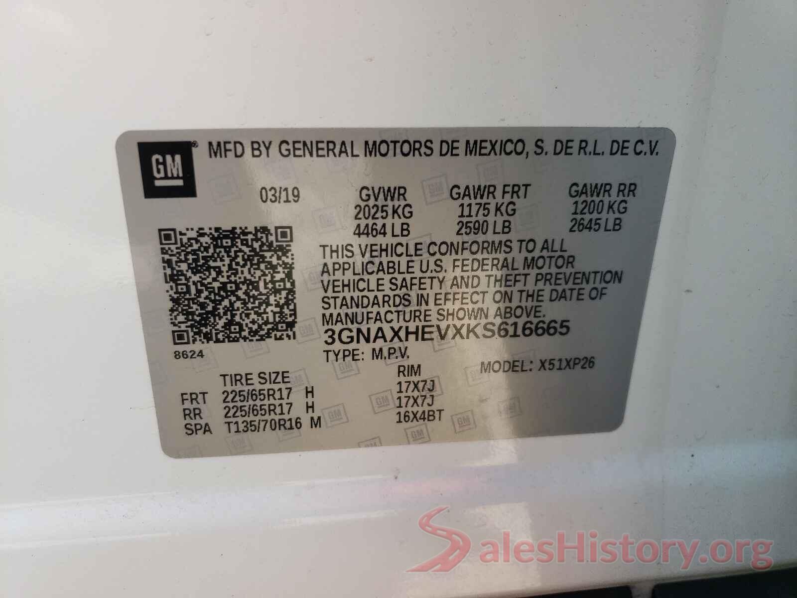 3GNAXHEVXKS616665 2019 CHEVROLET EQUINOX