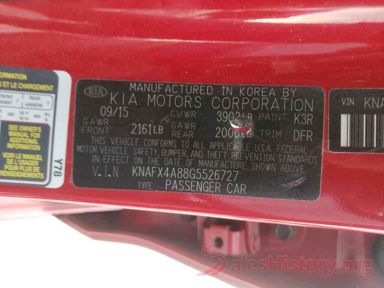 KNAFX4A88G5526727 2016 KIA FORTE