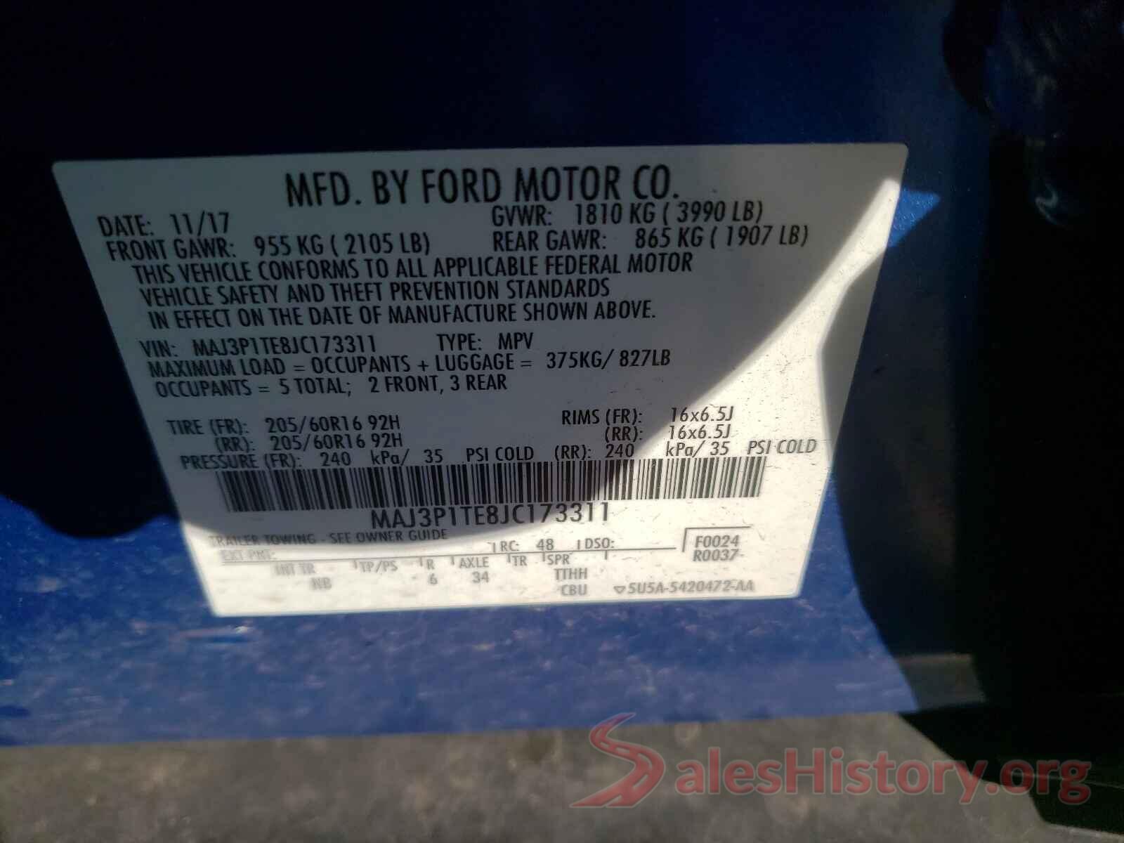 MAJ3P1TE8JC173311 2018 FORD ALL OTHER