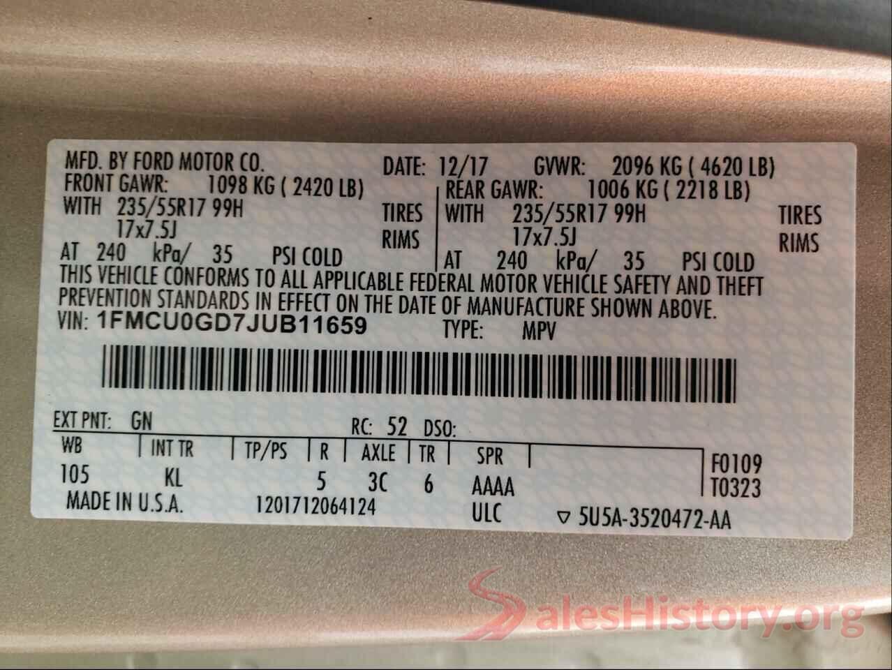 1FMCU0GD7JUB11659 2018 FORD ESCAPE