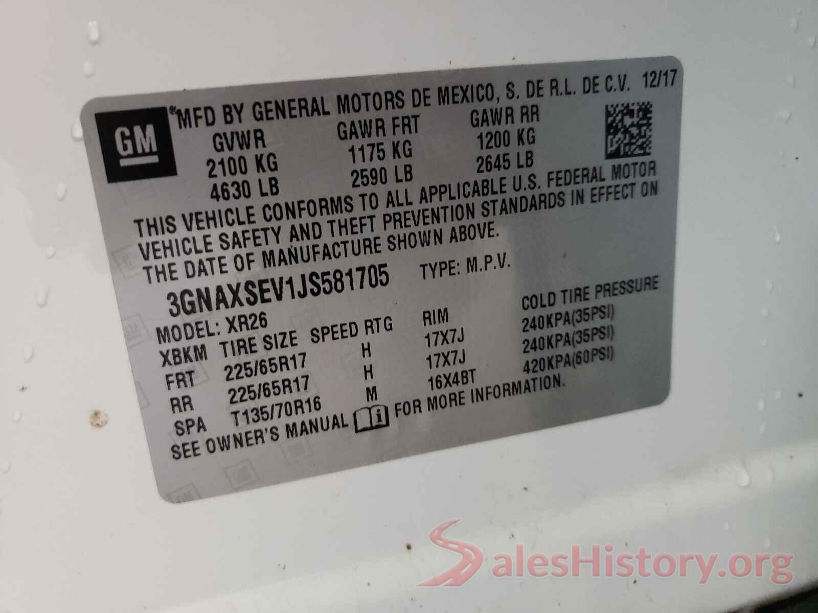 3GNAXSEV1JS581705 2018 CHEVROLET EQUINOX