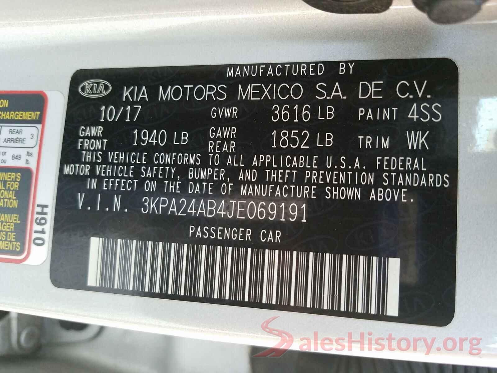 3KPA24AB4JE069191 2018 KIA RIO