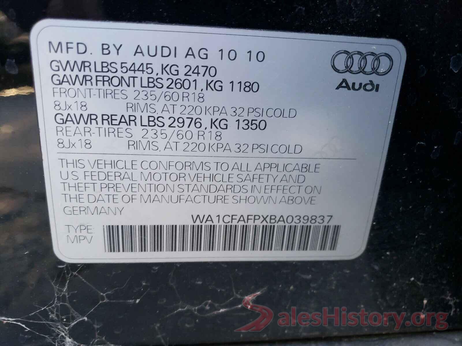 WA1CFAFPXBA039837 2011 AUDI Q5