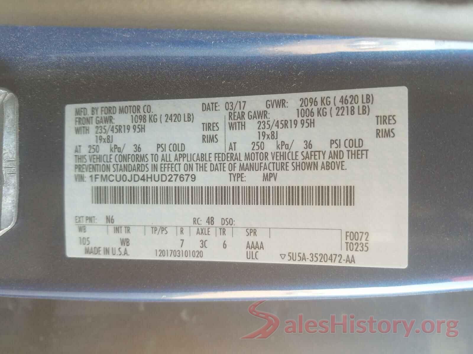 1FMCU0JD4HUD27679 2017 FORD ESCAPE