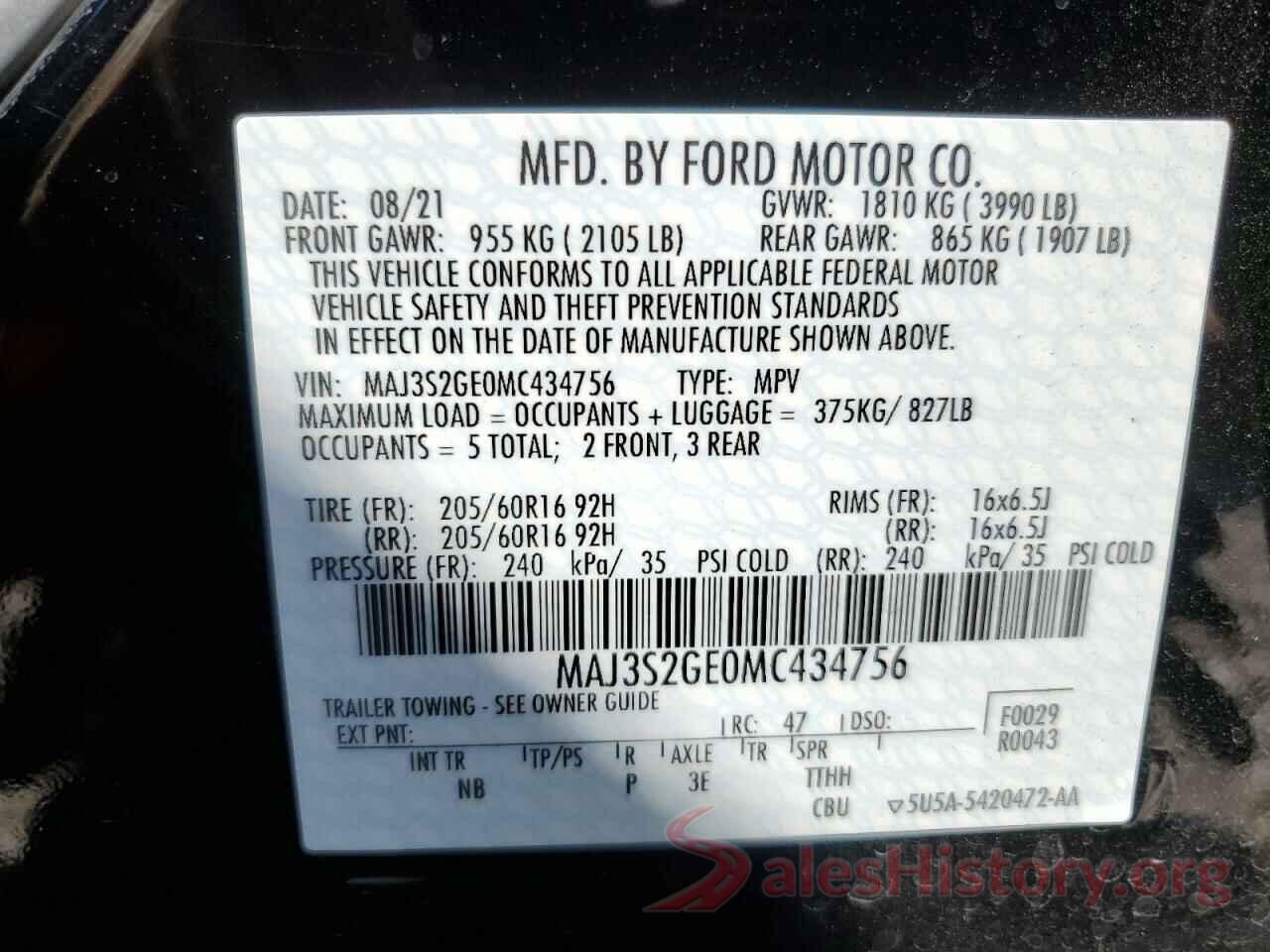 MAJ3S2GE0MC434756 2021 FORD ECOSPORT