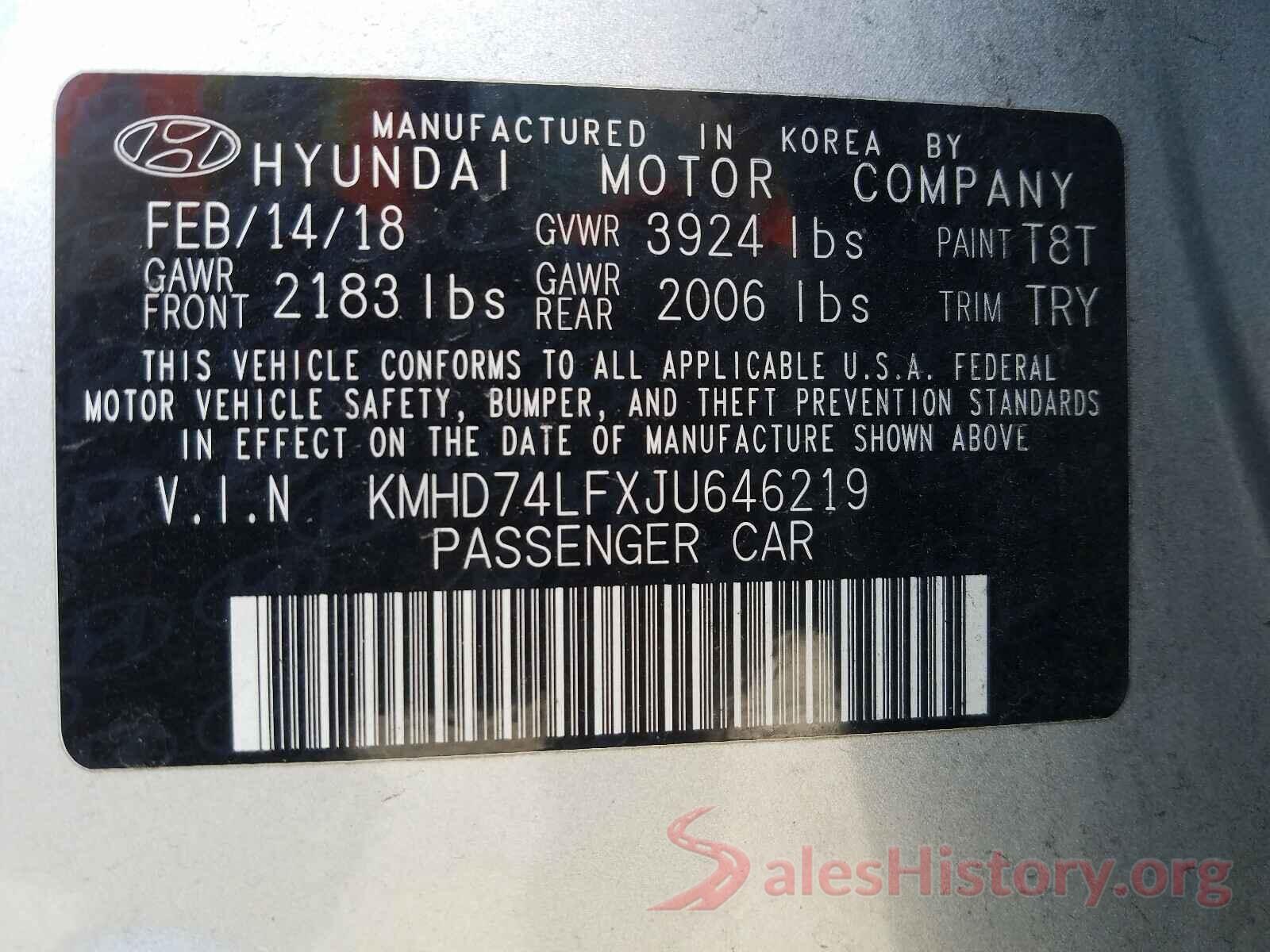 KMHD74LFXJU646219 2018 HYUNDAI ELANTRA