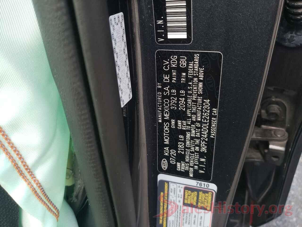 3KPF24AD0LE262304 2020 KIA FORTE