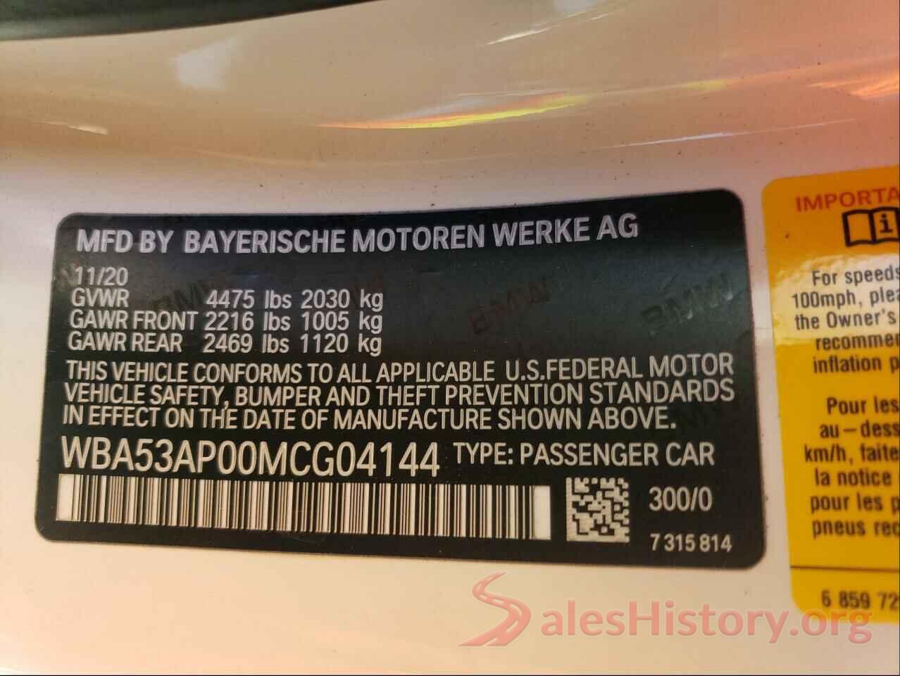 WBA53AP00MCG04144 2021 BMW 4 SERIES