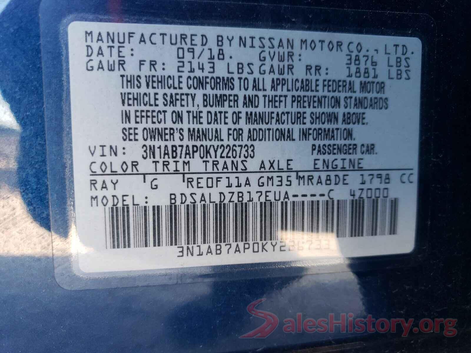 3N1AB7AP0KY226733 2019 NISSAN SENTRA