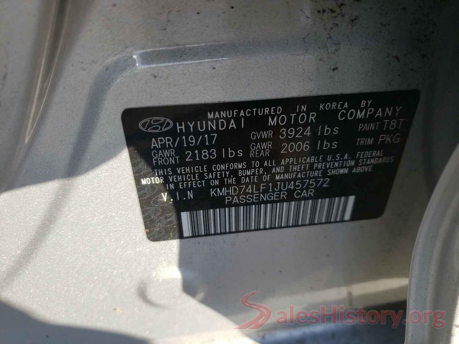 KMHD74LF1JU457572 2018 HYUNDAI ELANTRA