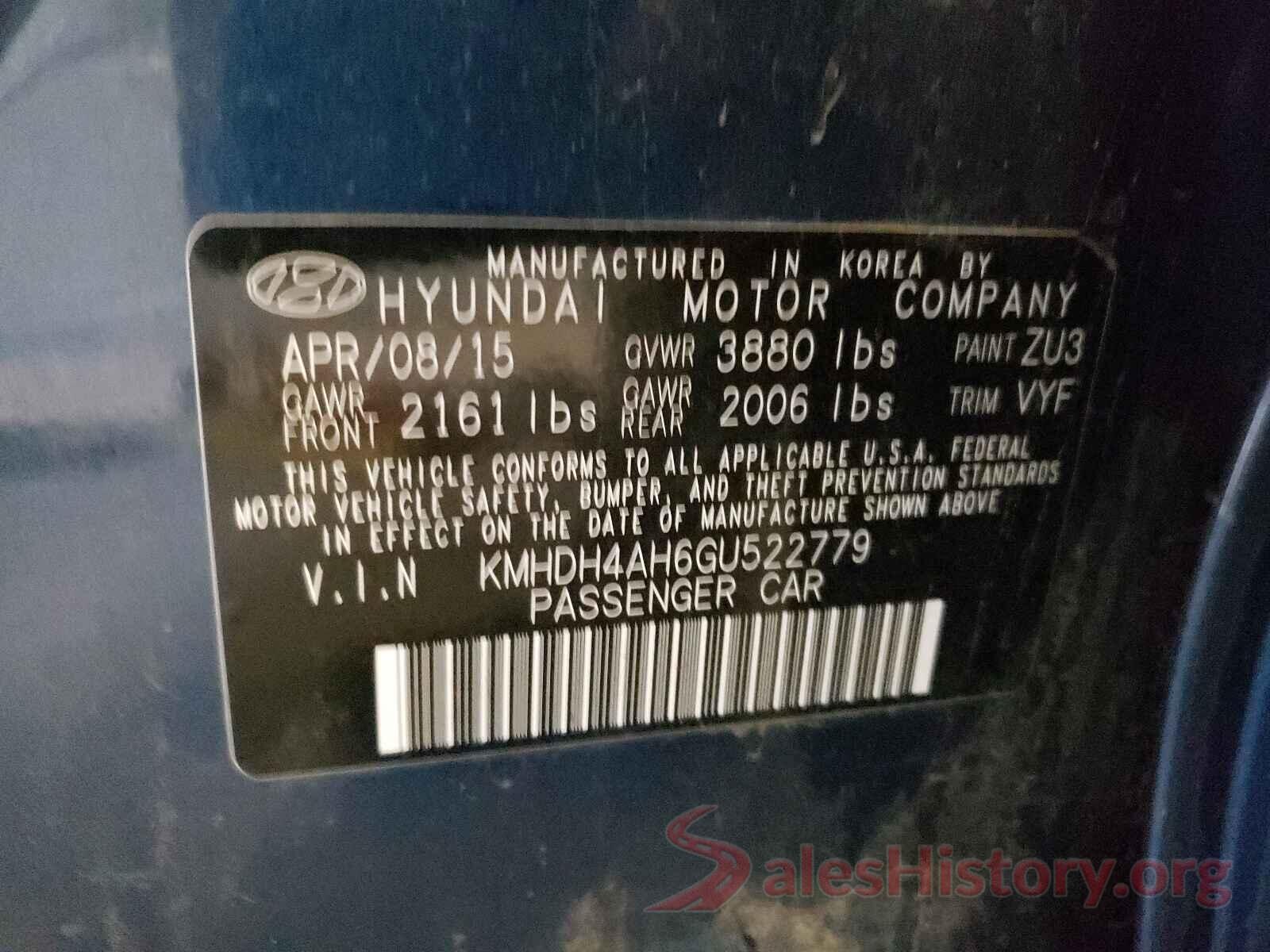 KMHDH4AH6GU522779 2016 HYUNDAI ELANTRA