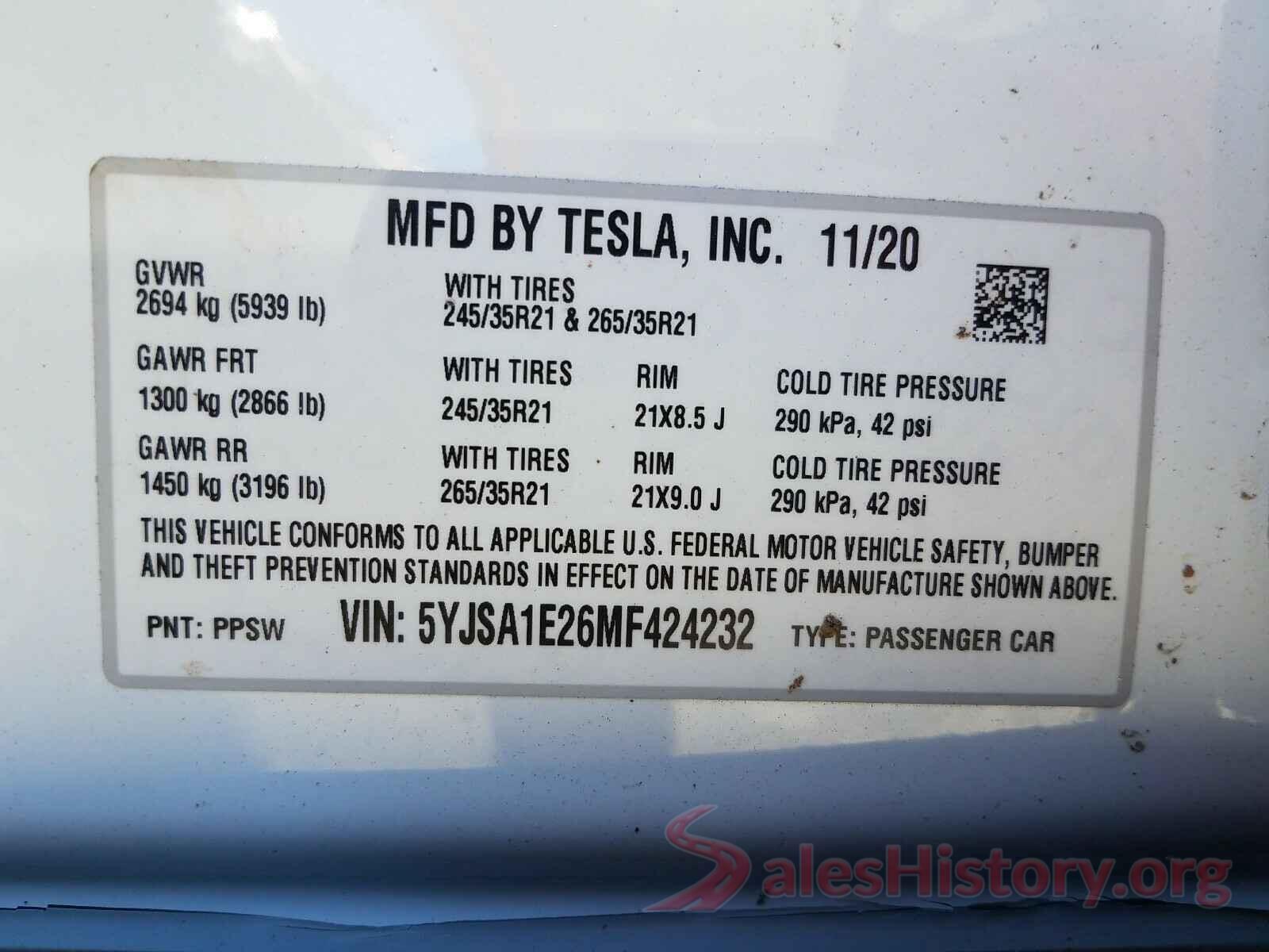 5YJSA1E26MF424232 2021 TESLA MODEL S