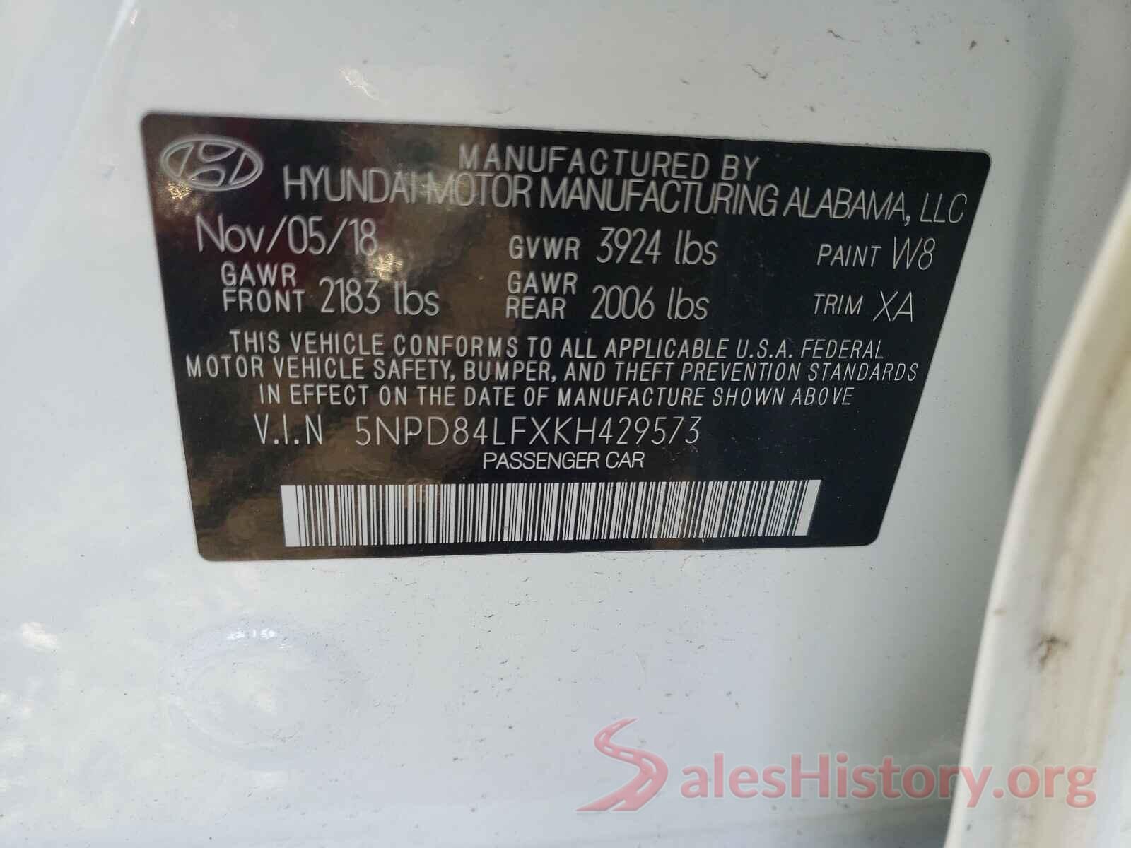 5NPD84LFXKH429573 2019 HYUNDAI ELANTRA