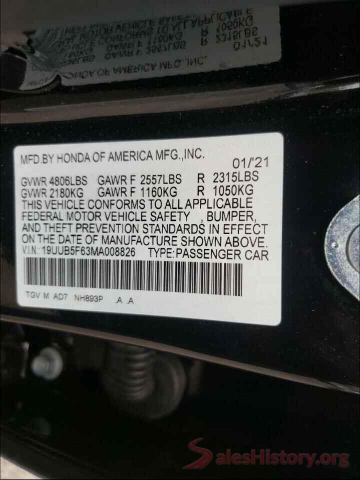 19UUB5F63MA008826 2021 ACURA TLX