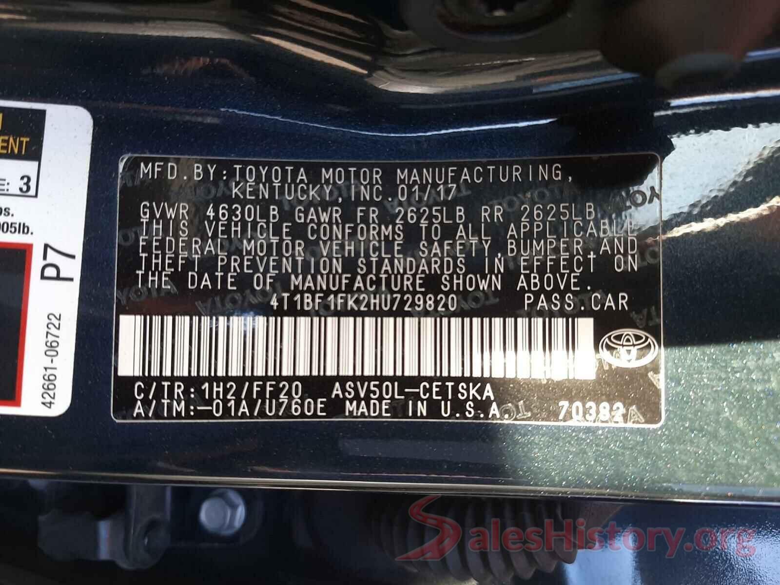 4T1BF1FK2HU729820 2017 TOYOTA CAMRY