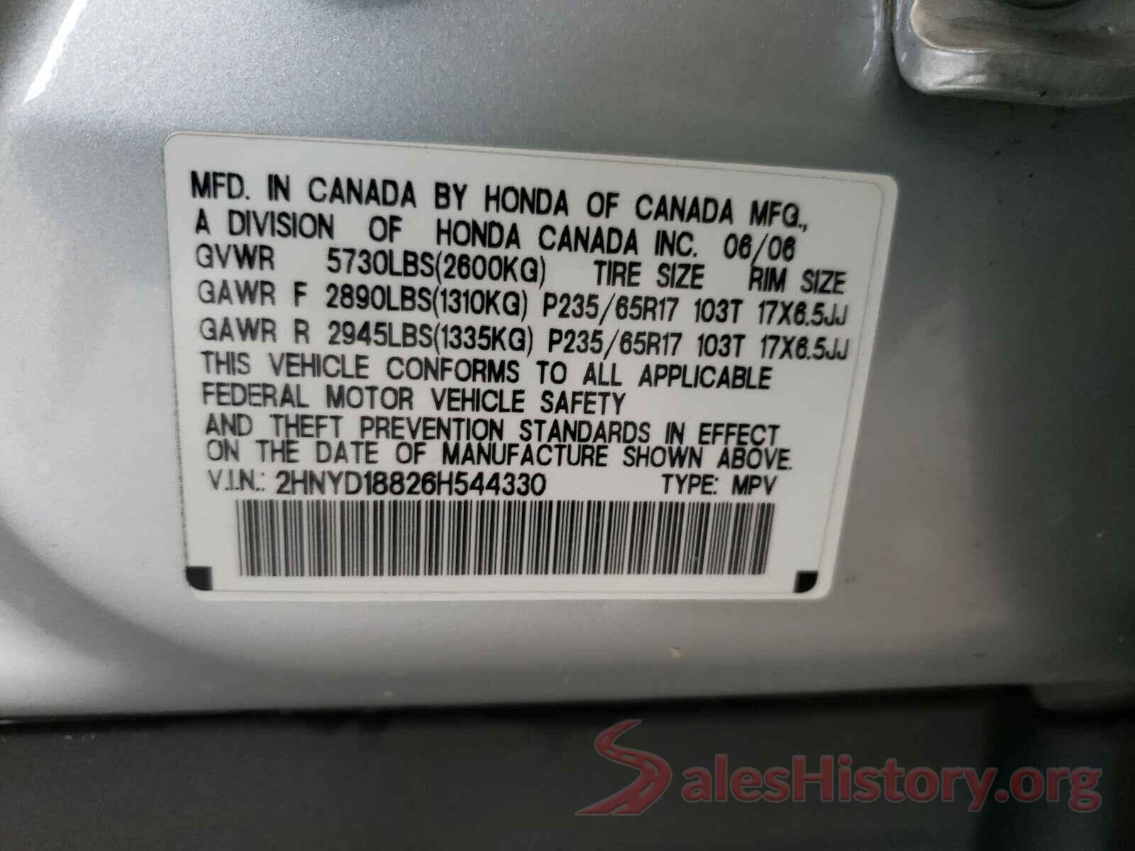 2HNYD18826H544330 2006 ACURA MDX