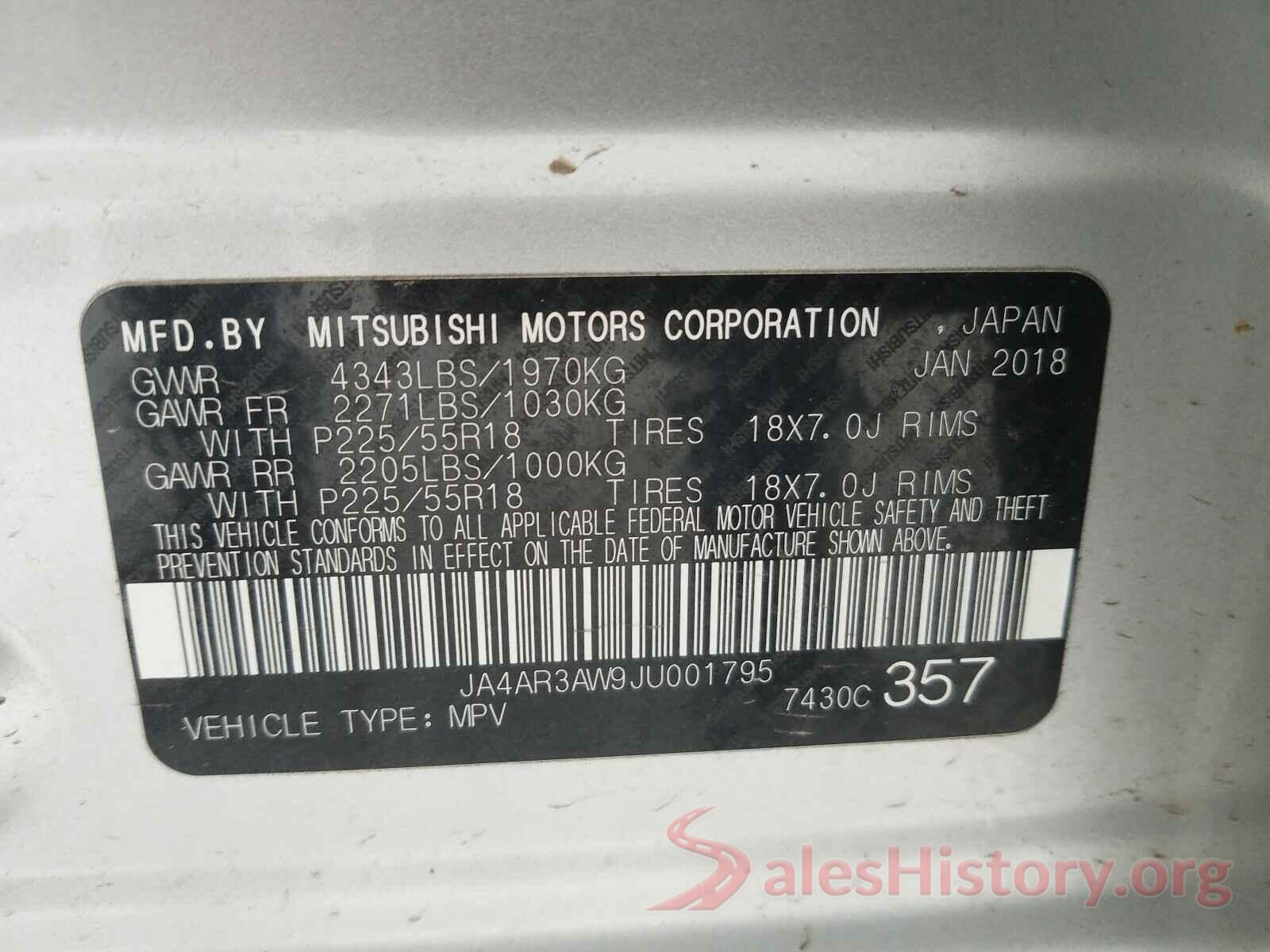 JA4AR3AW9JU001795 2018 MITSUBISHI OUTLANDER