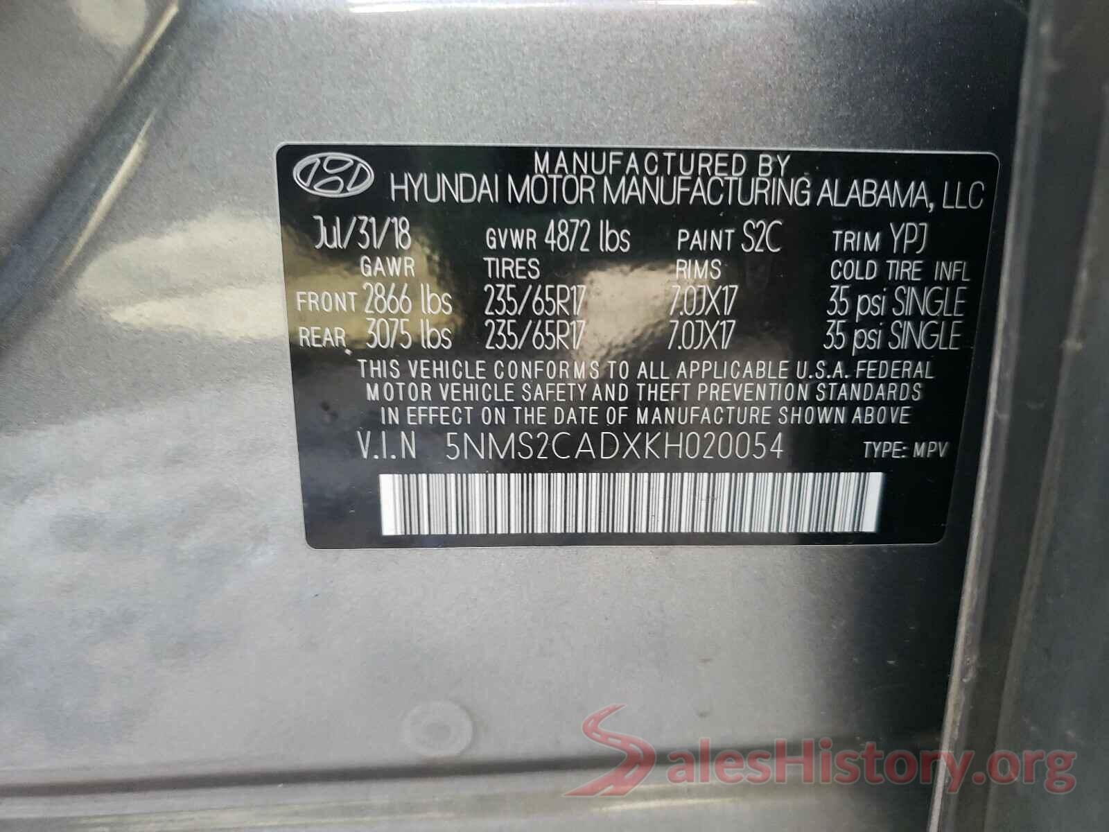 5NMS2CADXKH020054 2019 HYUNDAI SANTA FE