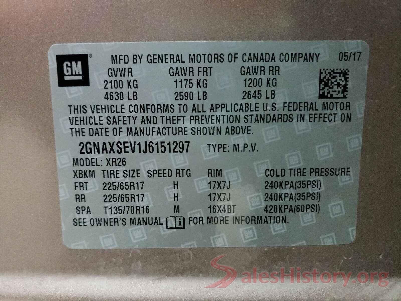 2GNAXSEV1J6151297 2018 CHEVROLET EQUINOX