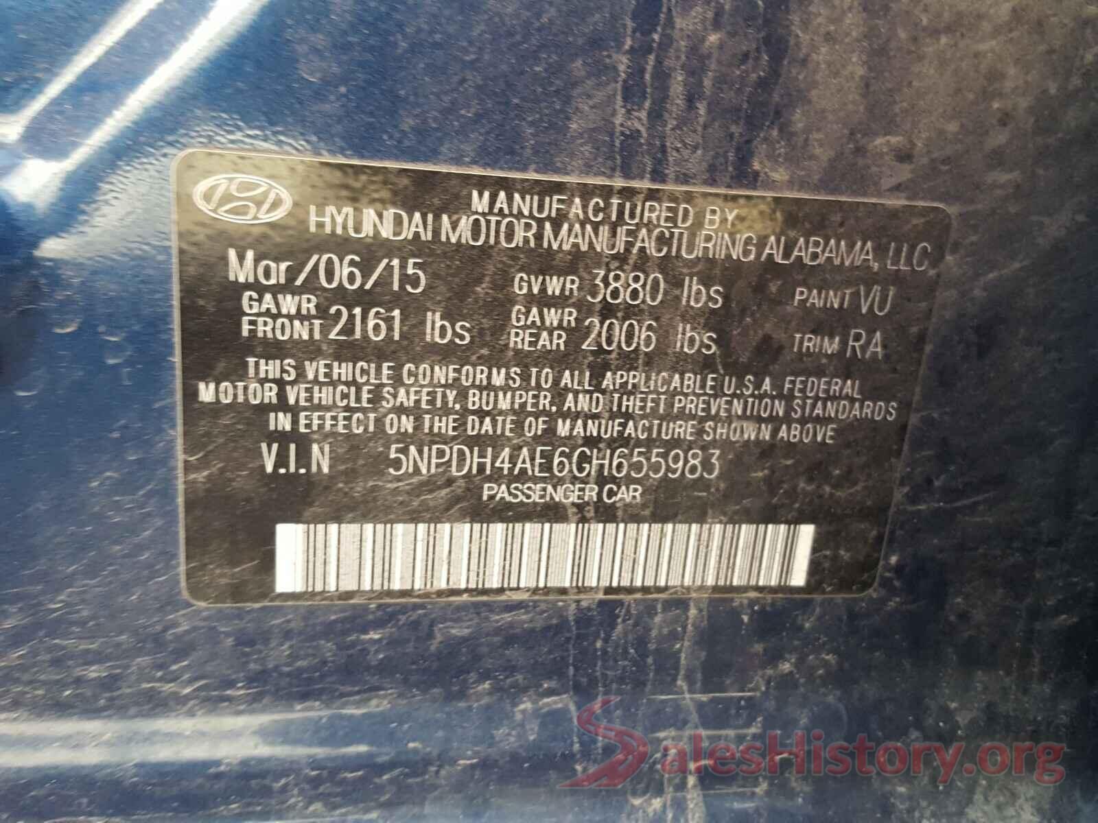 5NPDH4AE6GH655983 2016 HYUNDAI ELANTRA