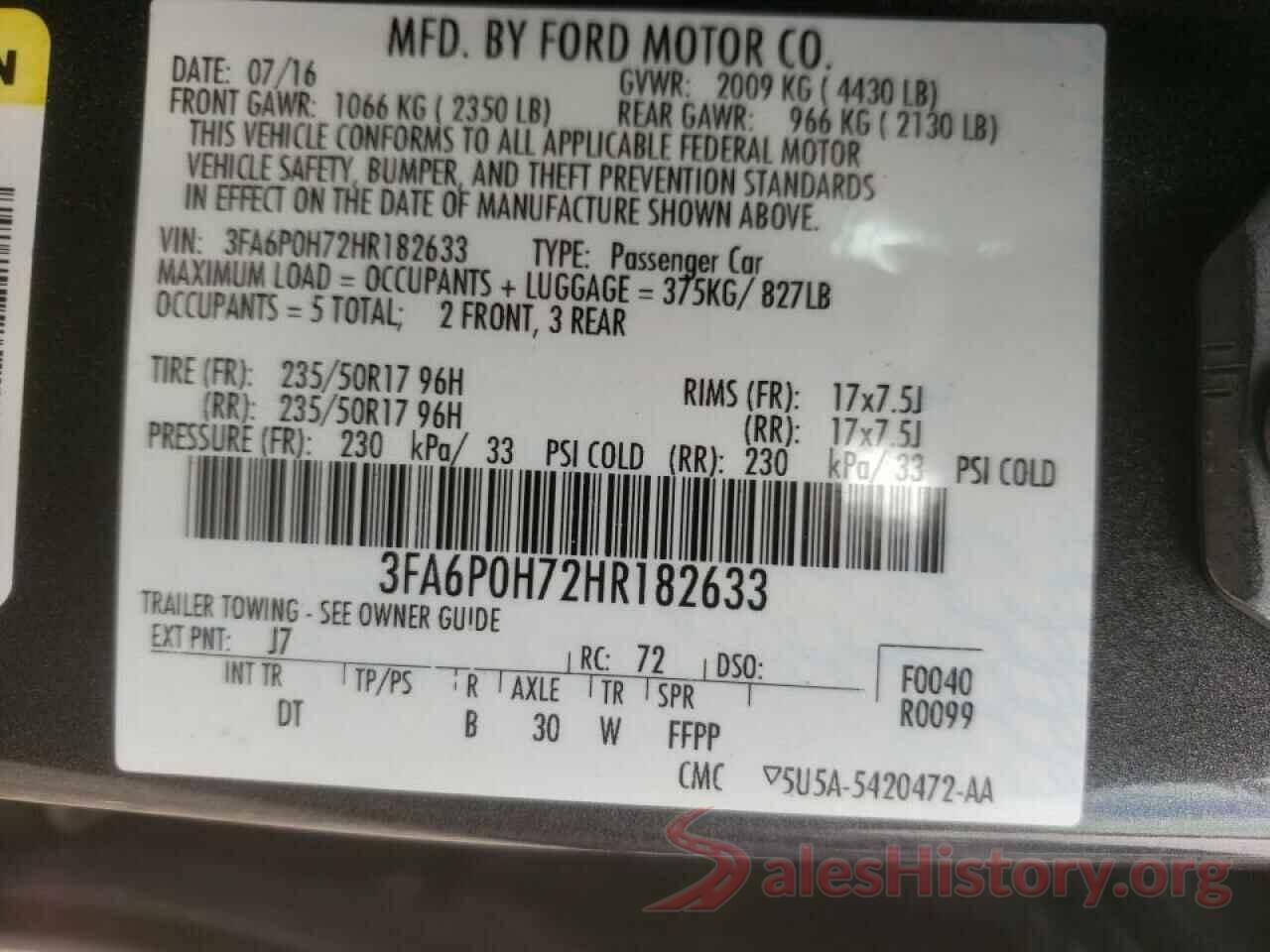 3FA6P0H72HR182633 2017 FORD FUSION