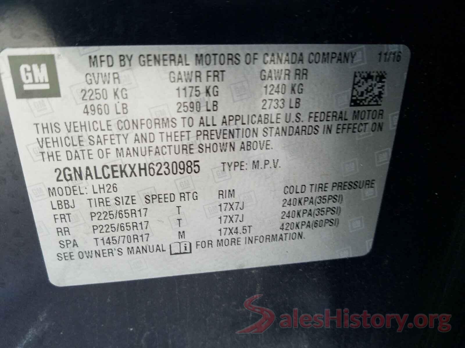 2GNALCEKXH6230985 2017 CHEVROLET EQUINOX