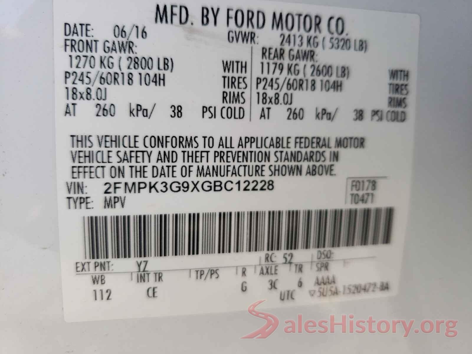 2FMPK3G9XGBC12228 2016 FORD EDGE