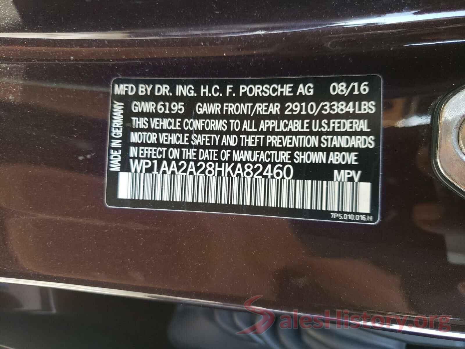 WP1AA2A28HKA82460 2017 PORSCHE CAYENNE