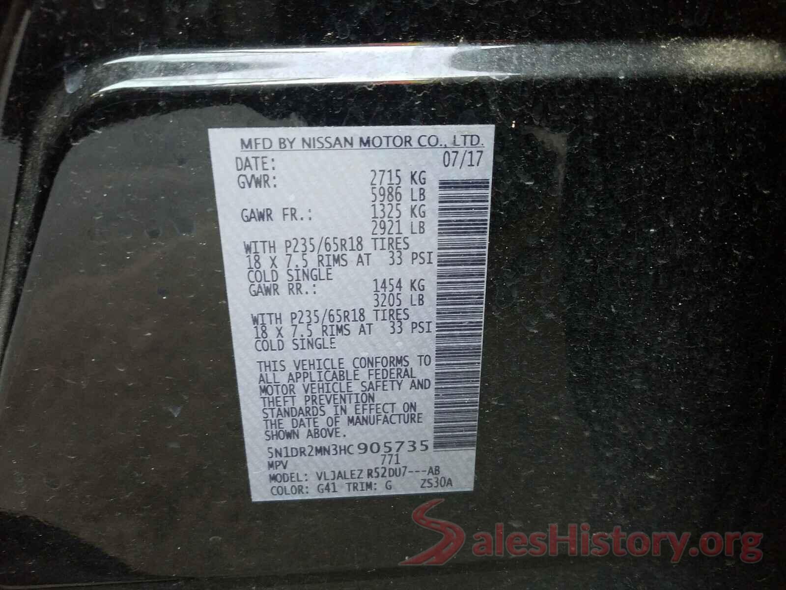 5N1DR2MN3HC905735 2017 NISSAN PATHFINDER