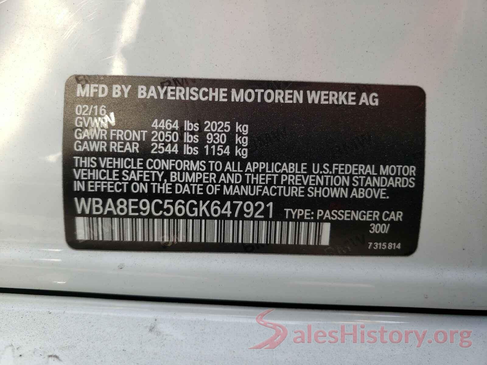 WBA8E9C56GK647921 2016 BMW 3 SERIES