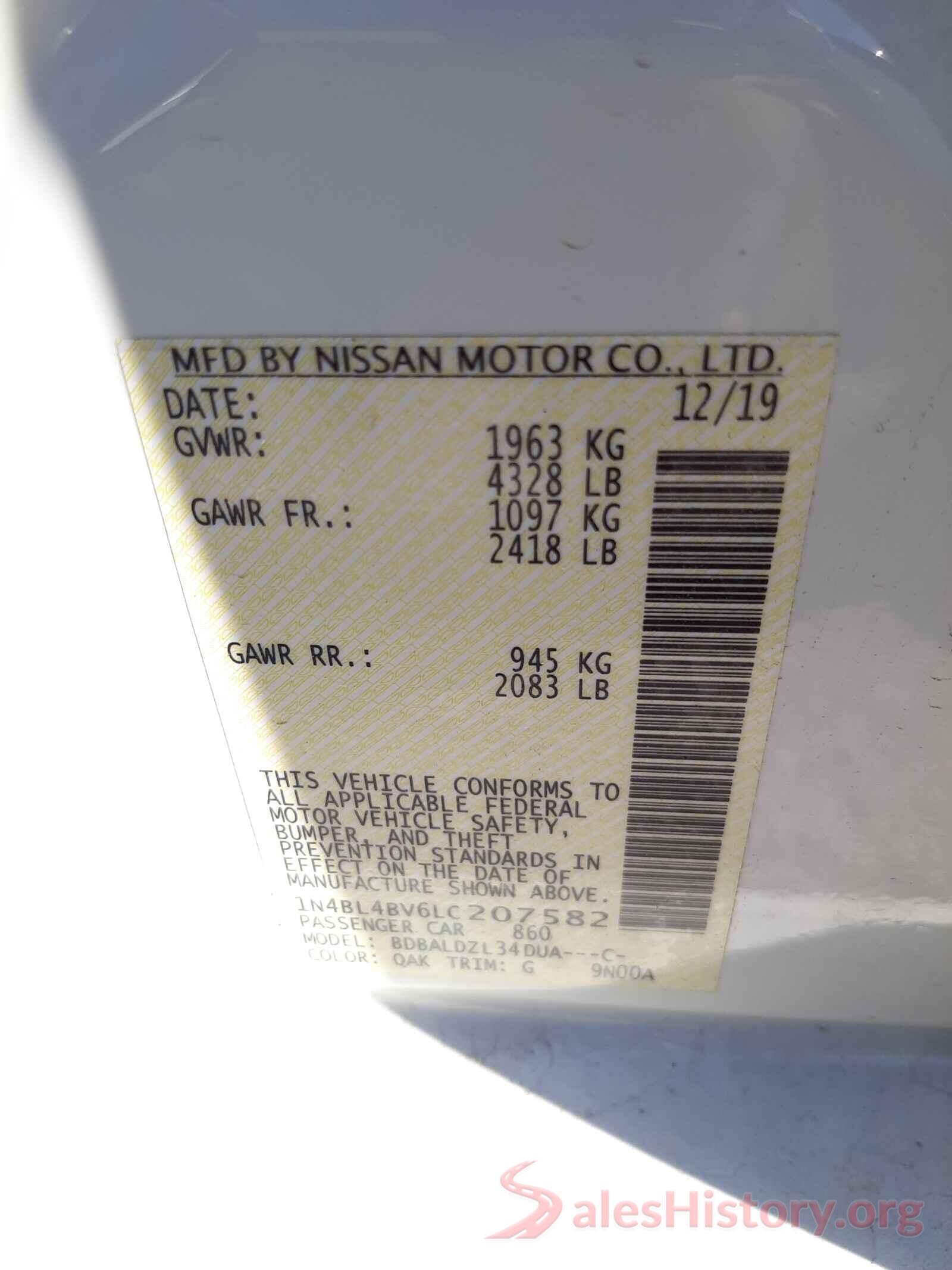 1N4BL4BV6LC207582 2020 NISSAN ALTIMA