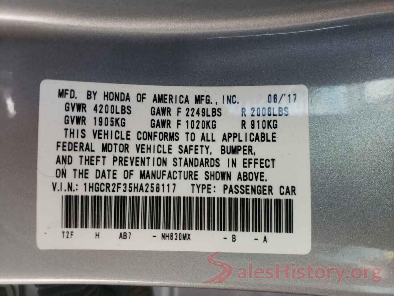 1HGCR2F35HA258117 2017 HONDA ACCORD