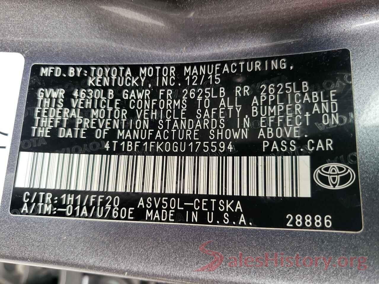 4T1BF1FK0GU175594 2016 TOYOTA CAMRY