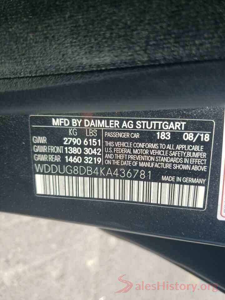 WDDUG8DB4KA436781 2019 MERCEDES-BENZ S-CLASS