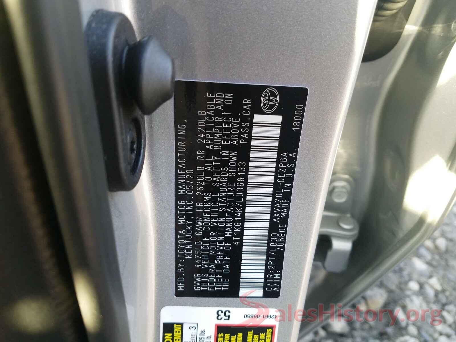 4T1K61AK7LU368133 2020 TOYOTA CAMRY