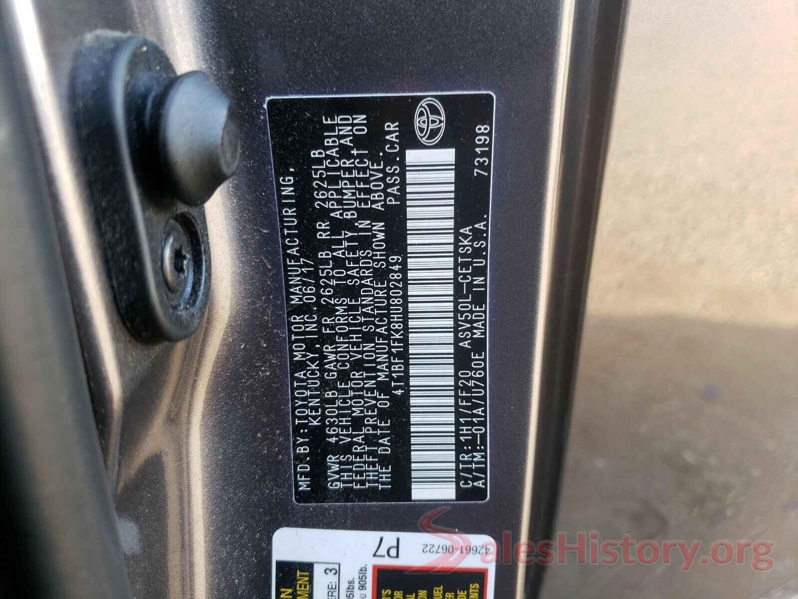 4T1BF1FK8HU802849 2017 TOYOTA CAMRY