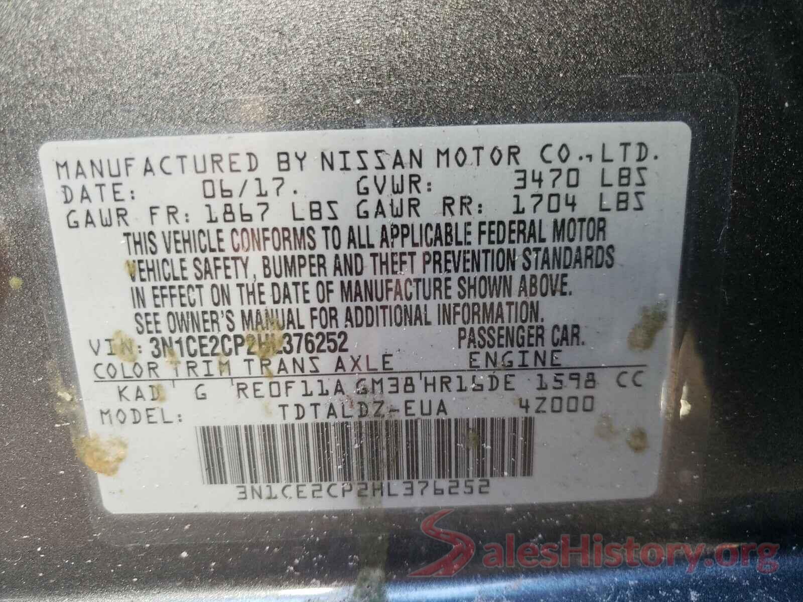 3N1CE2CP2HL376252 2017 NISSAN VERSA