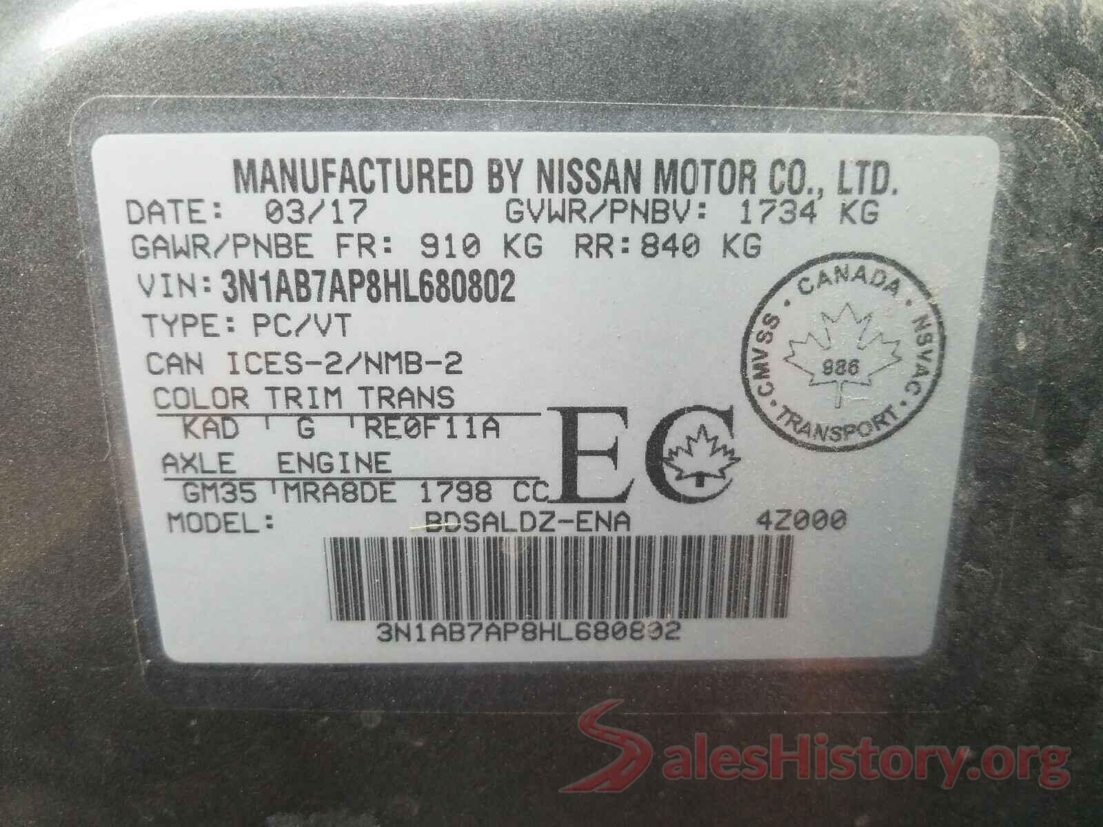 3N1AB7AP8HL680802 2017 NISSAN SENTRA