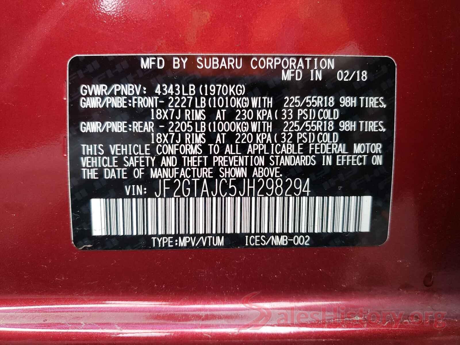 JF2GTAJC5JH298294 2018 SUBARU CROSSTREK