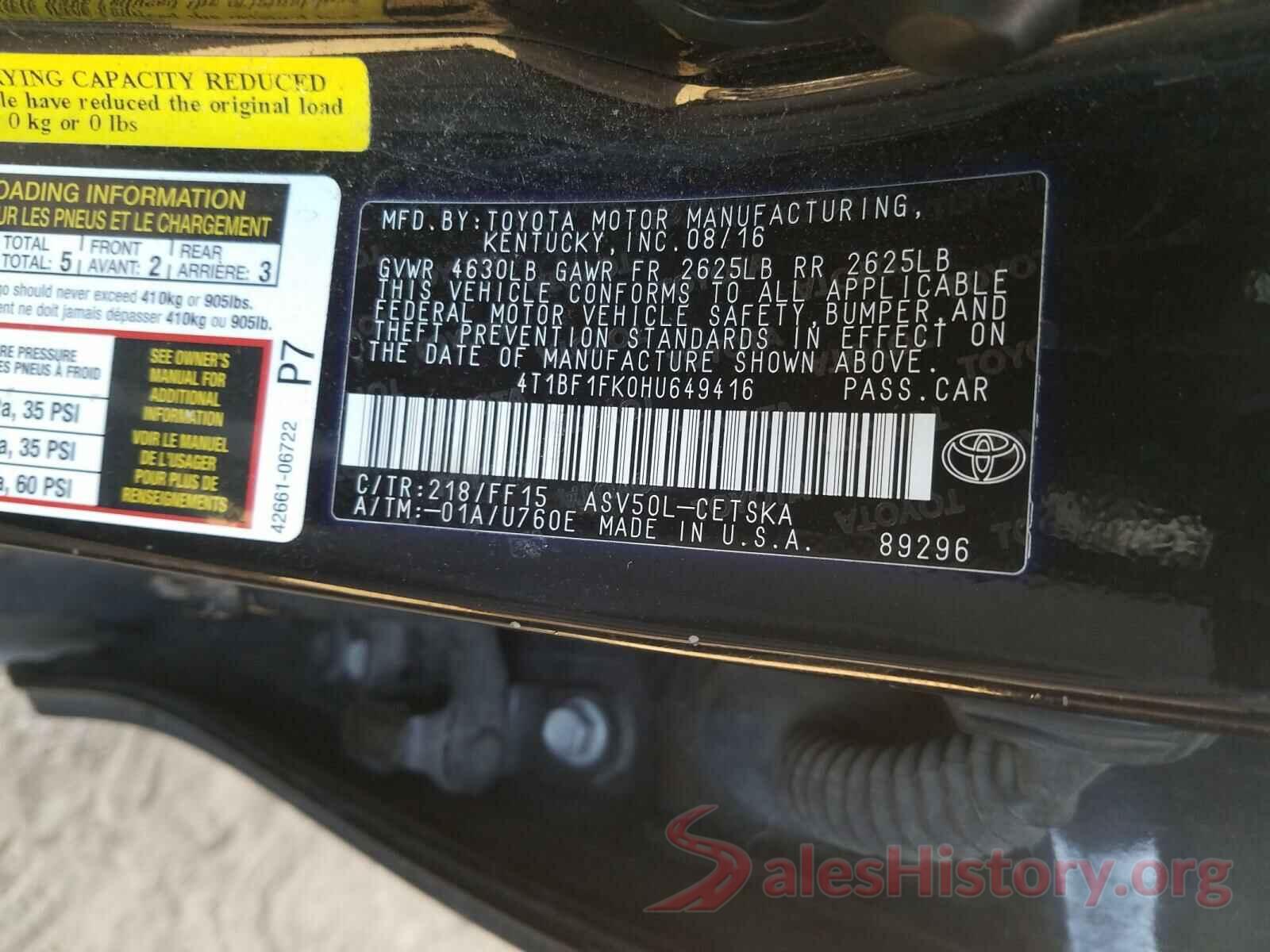 4T1BF1FK0HU649416 2017 TOYOTA CAMRY