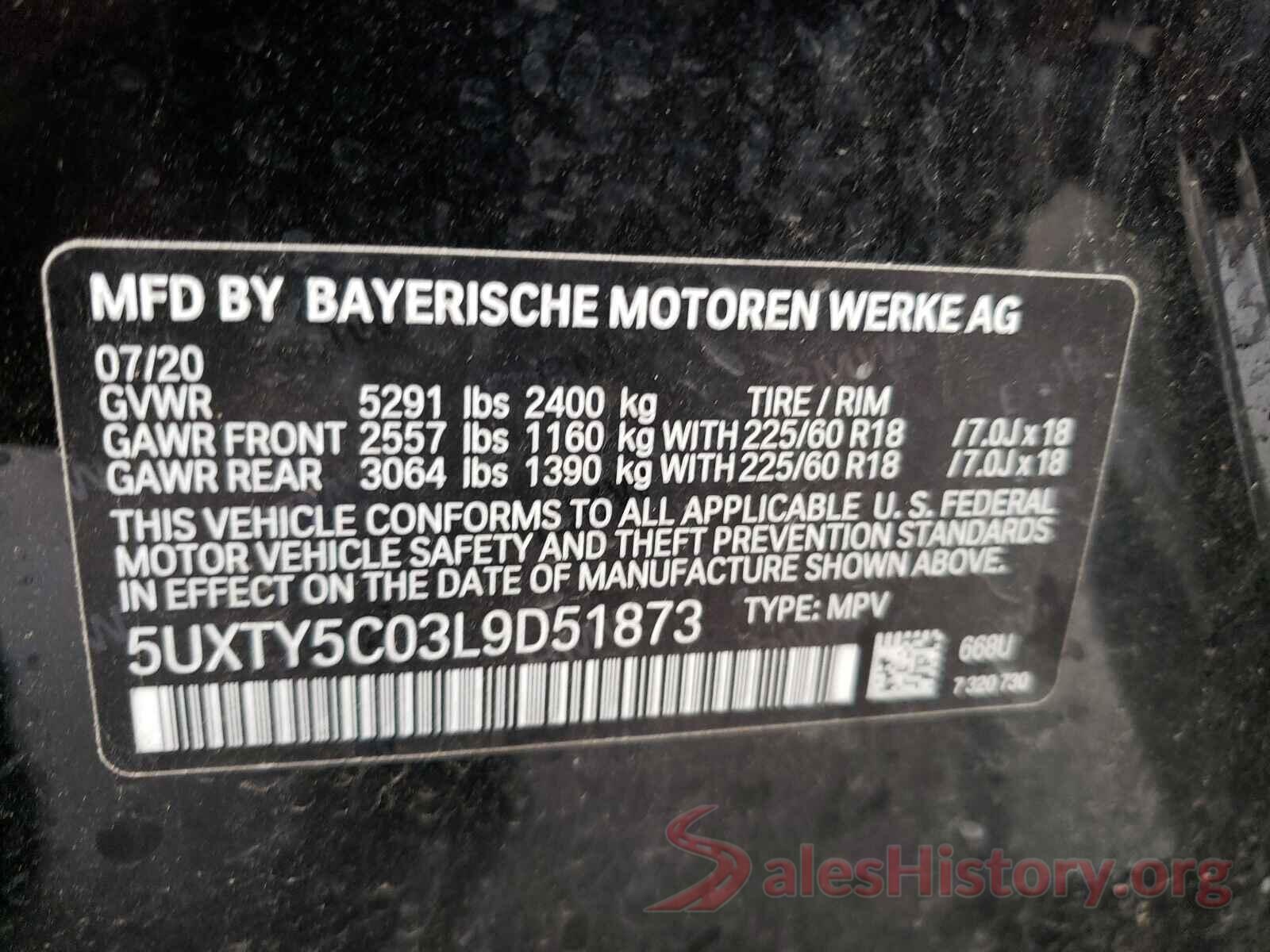 5UXTY5C03L9D51873 2020 BMW X3