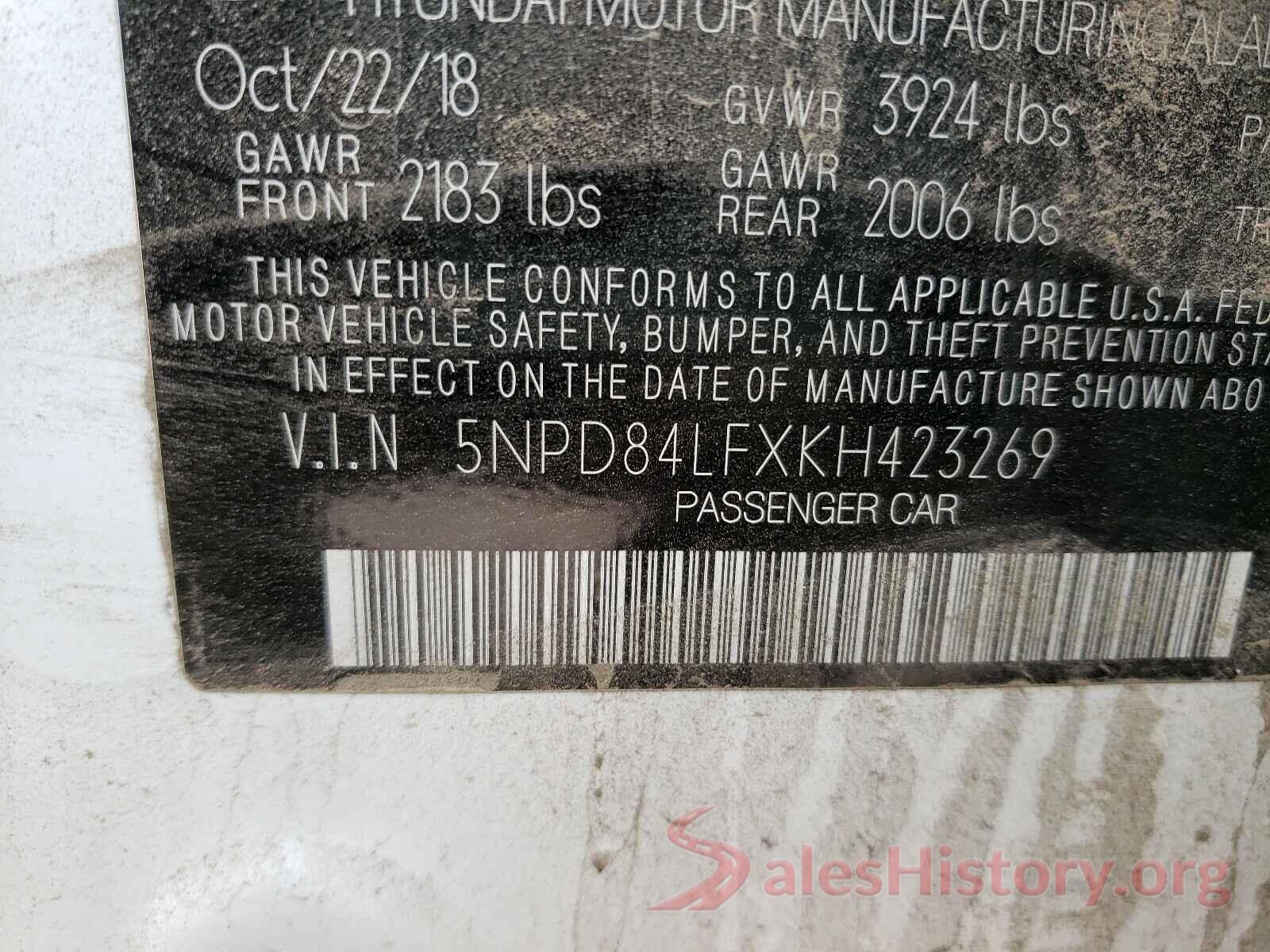 5NPD84LFXKH423269 2019 HYUNDAI ELANTRA