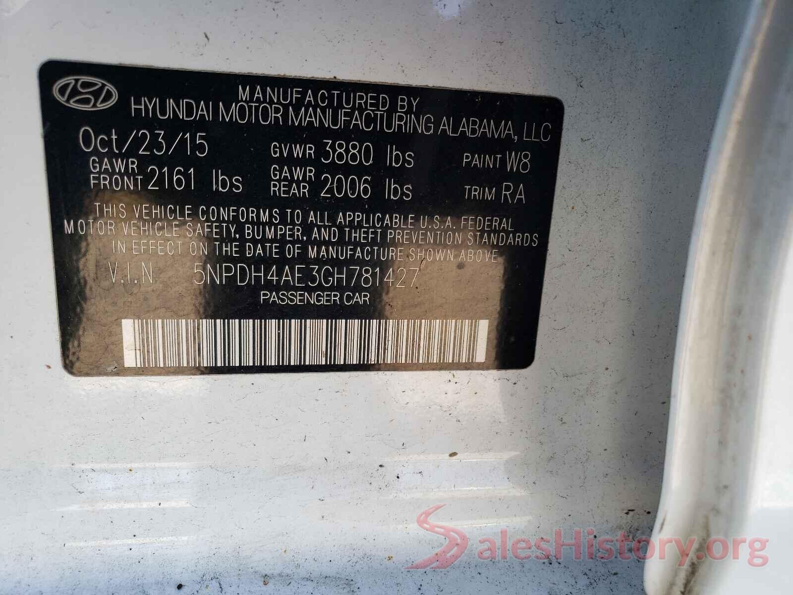 5NPDH4AE3GH781427 2016 HYUNDAI ELANTRA