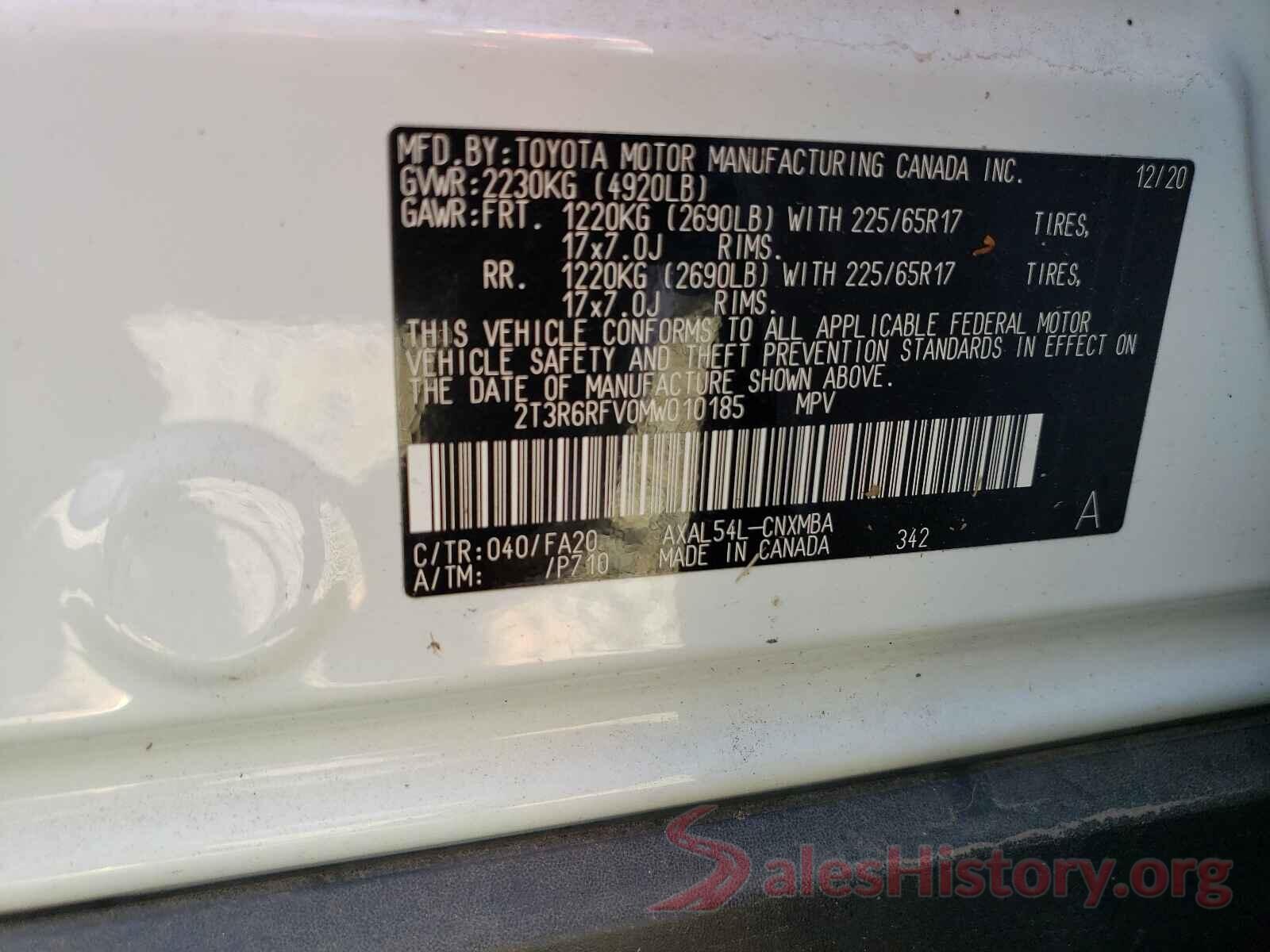 2T3R6RFV0MW010185 2021 TOYOTA RAV4