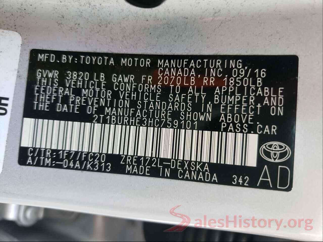 2T1BURHE3HC759101 2017 TOYOTA COROLLA