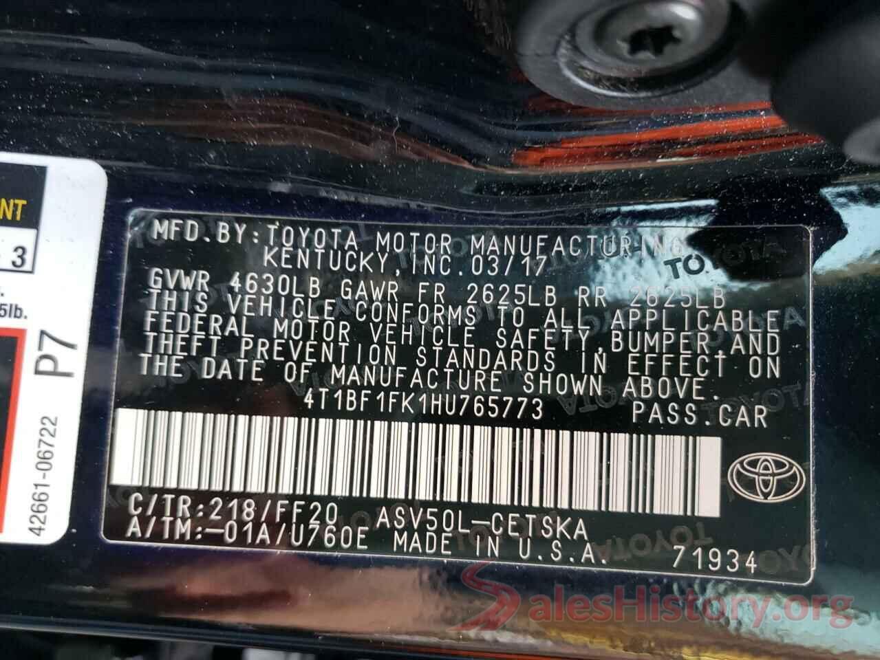 4T1BF1FK1HU765773 2017 TOYOTA CAMRY