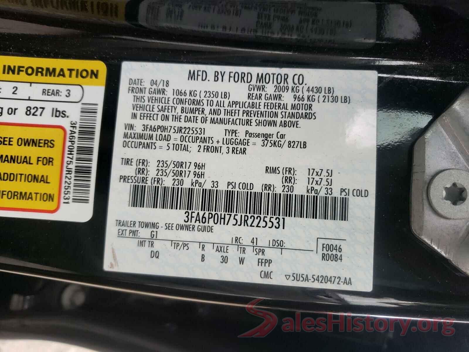 3FA6P0H75JR225531 2018 FORD FUSION