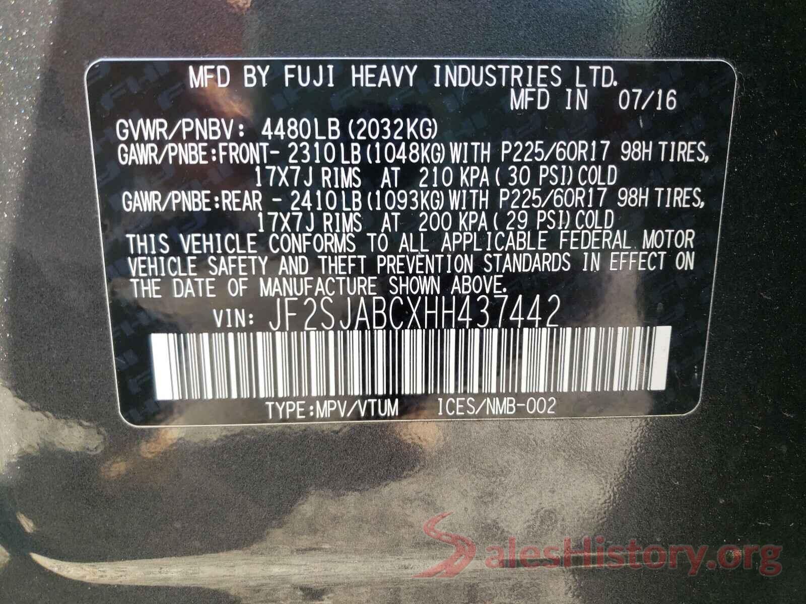 JF2SJABCXHH437442 2017 SUBARU FORESTER